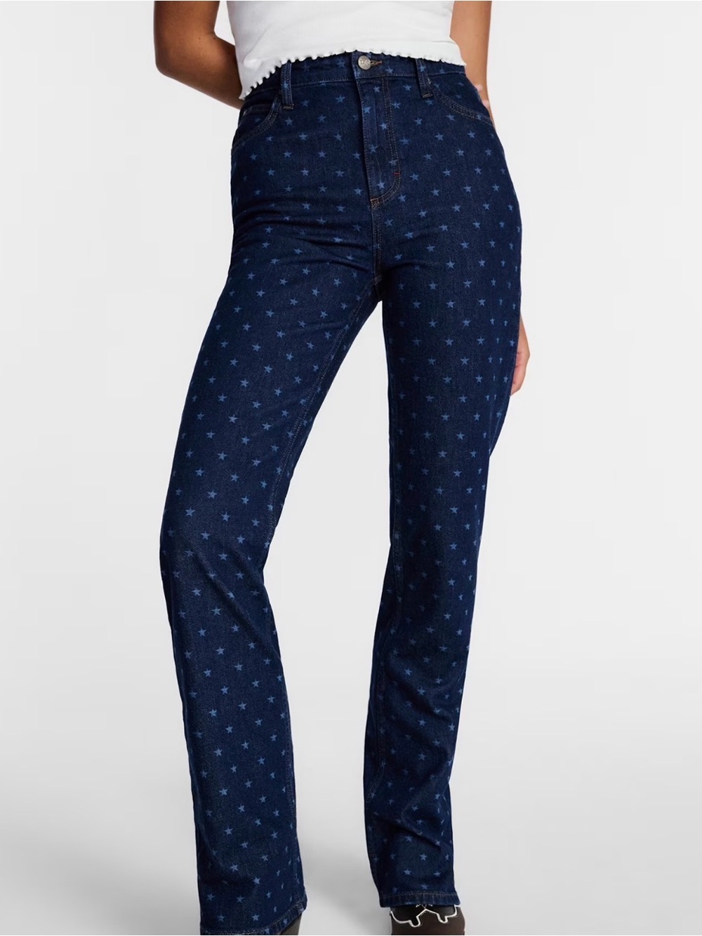 Lee Dark Blue Star-Print Straight Leg Jeans